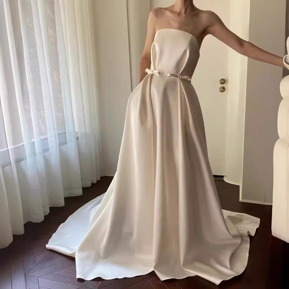 【wd684yj】ウエストリボンAラインドレス