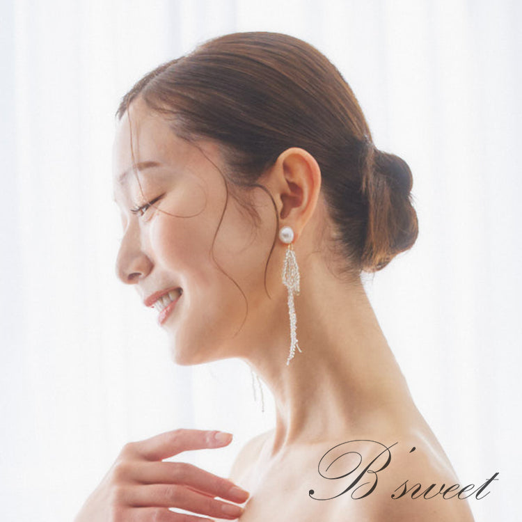【ac238mo】パールビジューリボンピアス