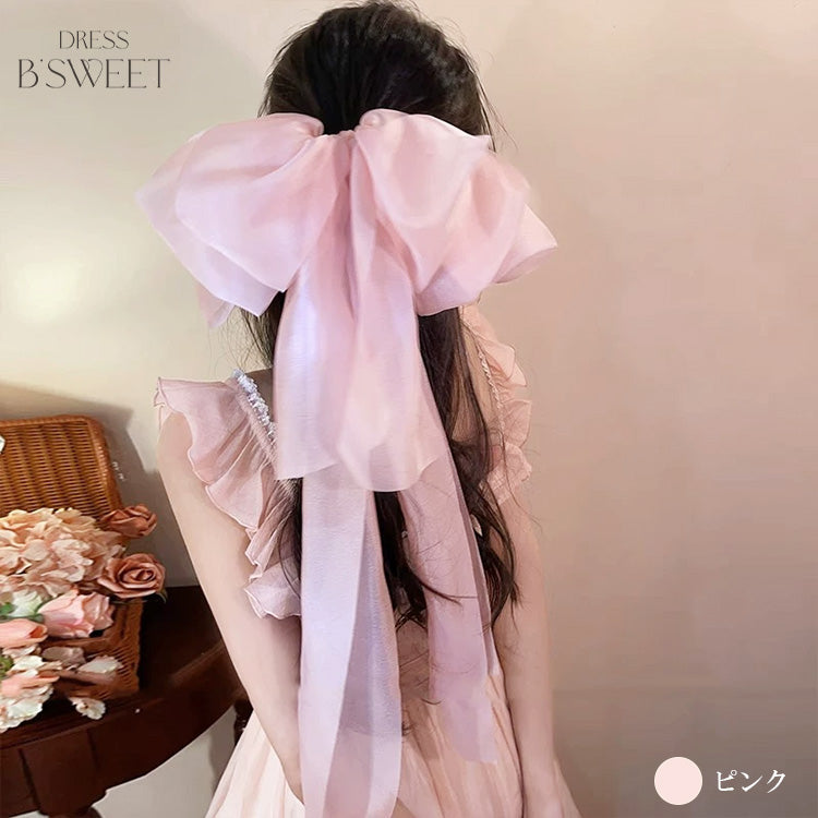 【ac300mo】ビッグリボンヘアクリップ ロングリボン 3カラー