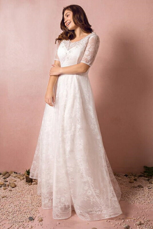 【fh51】総レース半袖Aラインドレス【2XL~7XLサイズ】