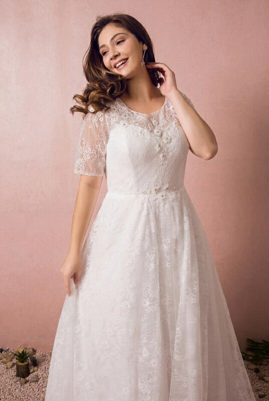 【fh51】総レース半袖Aラインドレス【2XL~7XLサイズ】