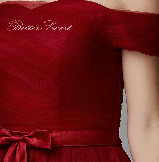【fhk33】ウェストリボンオフショルワインレッドドレス【XL-7XLサイズ】