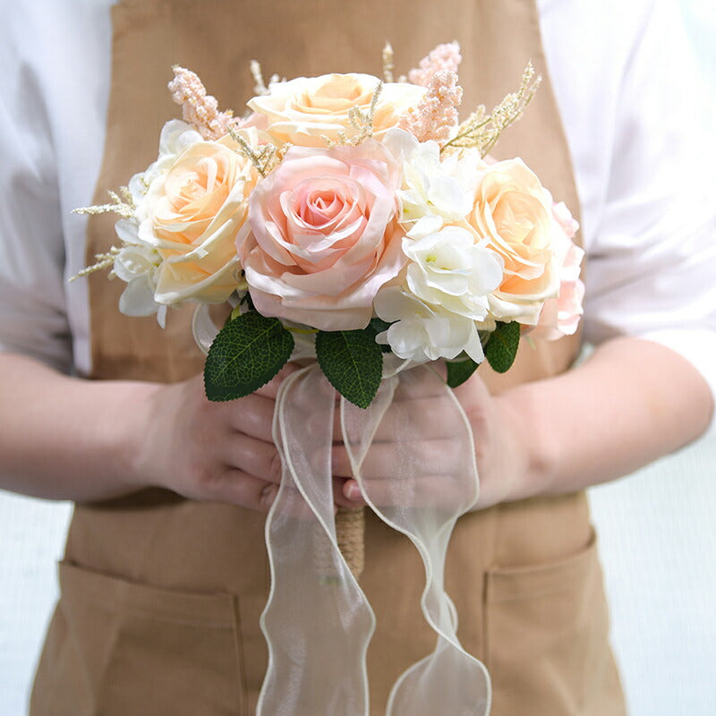 【flo159y】ブーケ【4カラー展開】 ウェディングブーケ ウエディングブーケ 造花 造花ブーケ ブライダルブーケ ラウンドブーケ トスブーケ ウェディング ウエディング 結婚式 披露宴 挙式 二次会 花束【直径約25cm】【ホワイト・シャンパン・ピンク・レッド】