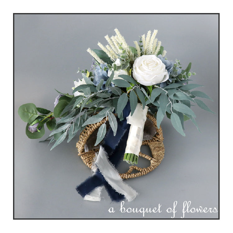 【flo163bm】くすみブルーオーバルブーケ