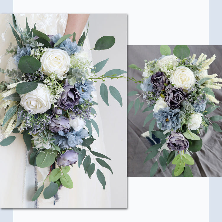 【flo163bm】くすみブルーオーバルブーケ