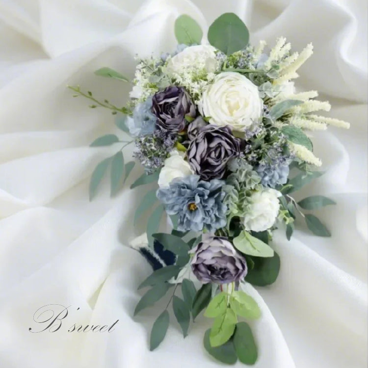 【flo163bm】くすみブルーオーバルブーケ