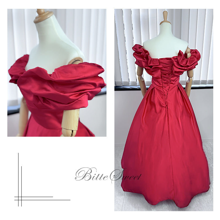 【kd131yx】オフショルサテンプリンセスカラードレス 2カラー