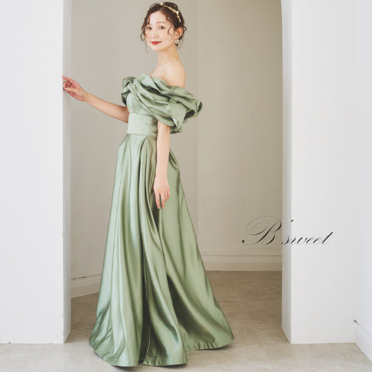 【kd131yx】オフショルサテンプリンセスカラードレス 2カラー