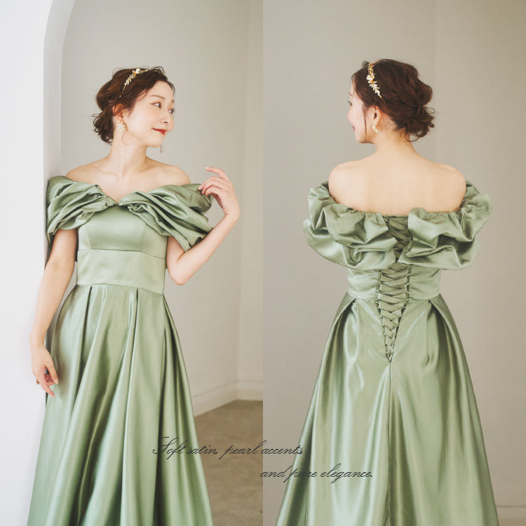 【kd131yx】オフショルサテンプリンセスカラードレス 2カラー