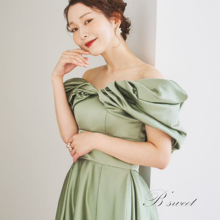 【kd131yx】オフショルサテンプリンセスカラードレス 2カラー