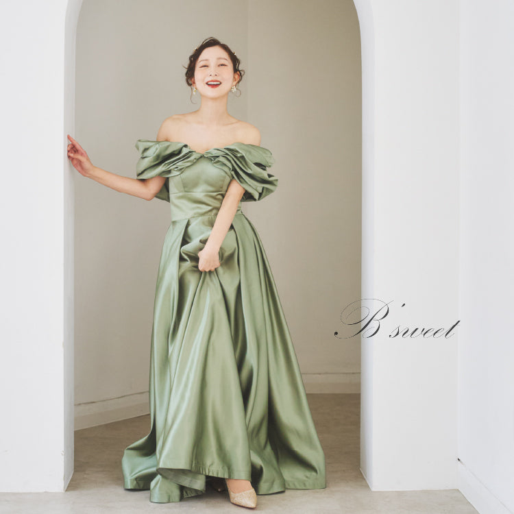 【kd131yx】オフショルサテンプリンセスカラードレス 2カラー