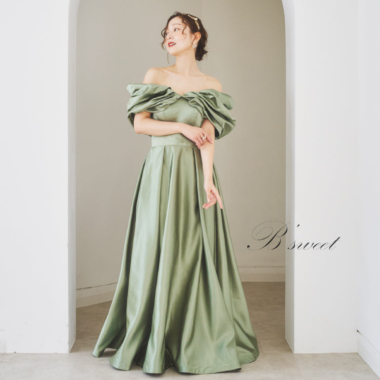 【kd131yx】オフショルサテンプリンセスカラードレス 2カラー