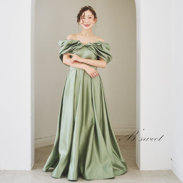 【kd131yx】オフショルサテンプリンセスカラードレス 2カラー