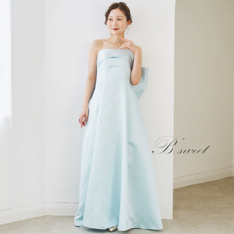 【kd132cy】Aラインサテンバックリボンカラードレス 2カラー