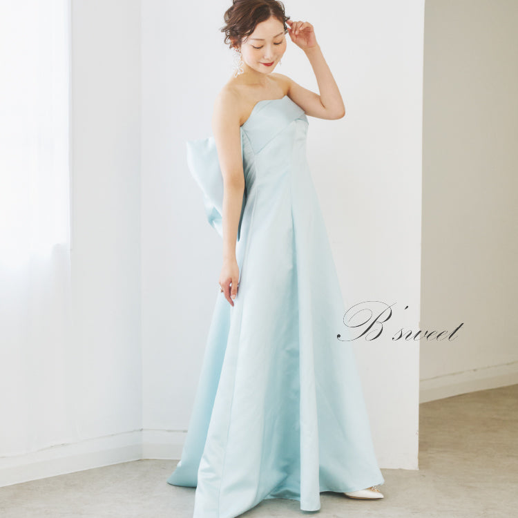 【kd132cy】Aラインサテンバックリボンカラードレス 2カラー