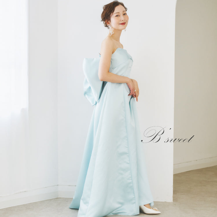 【kd132cy】Aラインサテンバックリボンカラードレス 2カラー