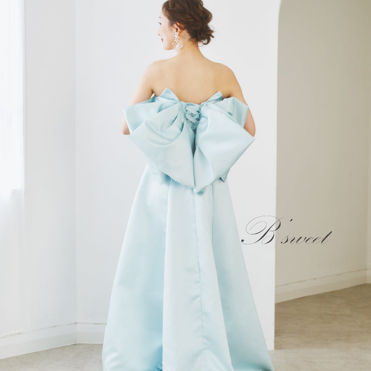 【kd132cy】Aラインサテンバックリボンカラードレス 2カラー