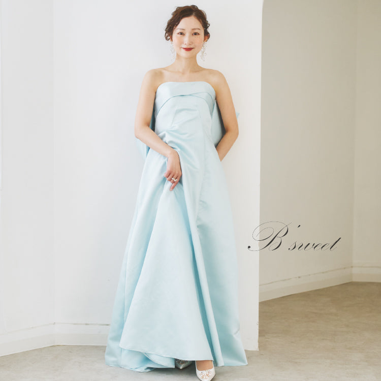 【kd132cy】Aラインサテンバックリボンカラードレス 2カラー