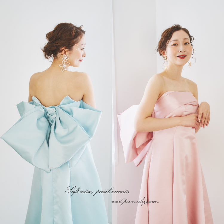 【kd132cy】Aラインサテンバックリボンカラードレス 2カラー