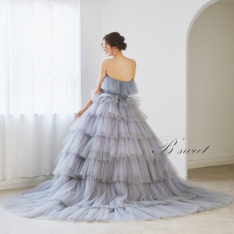 【kd134yi】ボリュームチュールティアードスカートカラードレス 2カラー