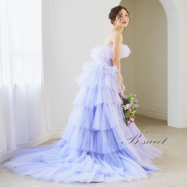 【kd134yi】ボリュームチュールティアードスカートカラードレス 2カラー