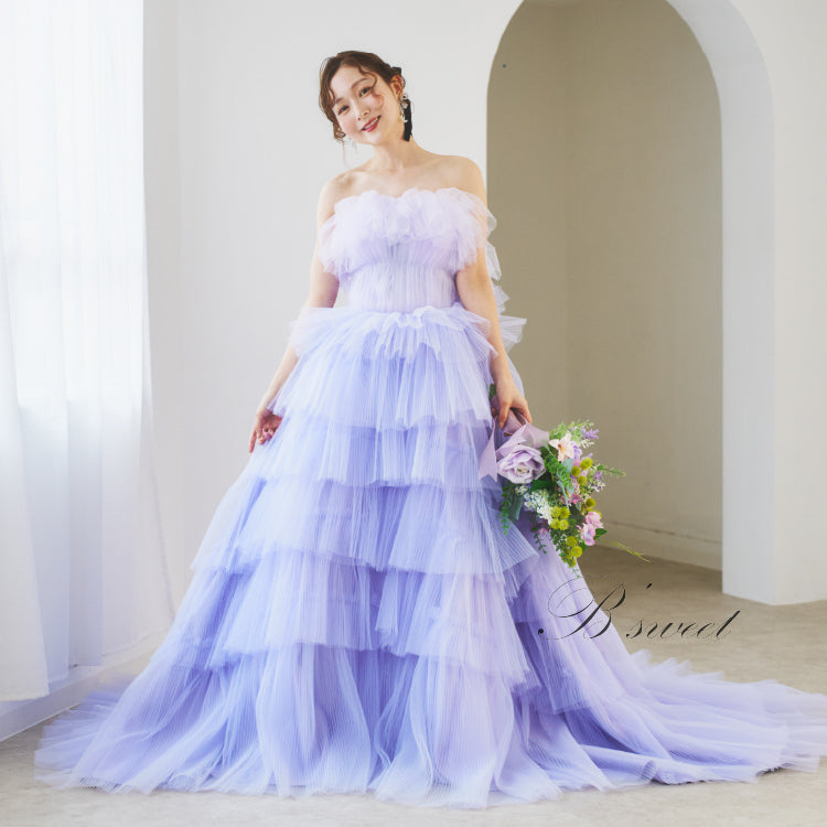 【kd134yi】ボリュームチュールティアードスカートカラードレス 2カラー