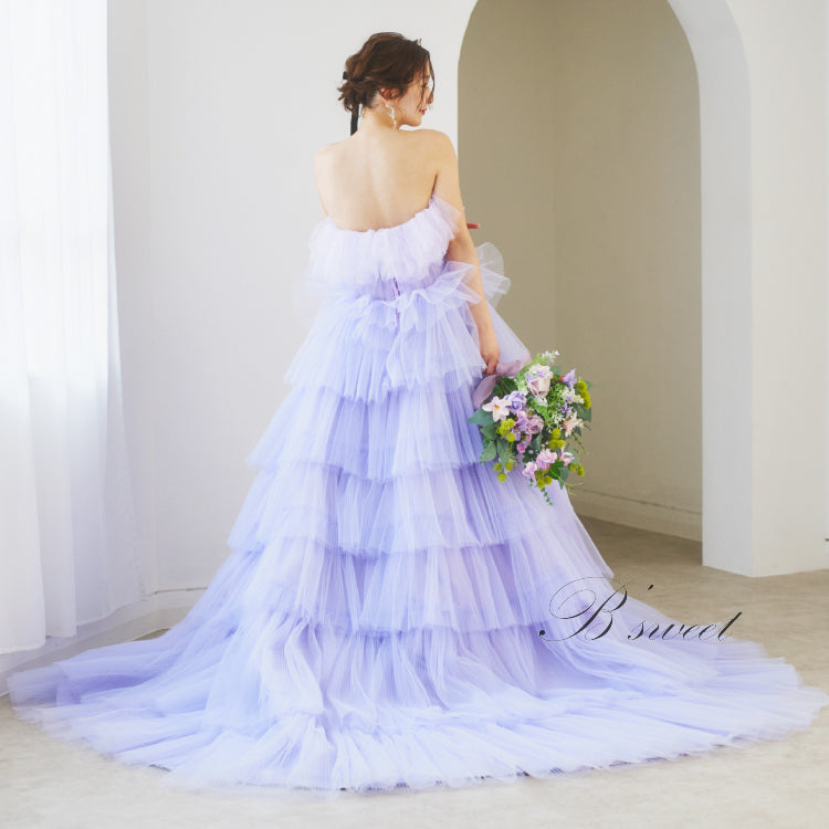 【kd134yi】ボリュームチュールティアードスカートカラードレス 2カラー