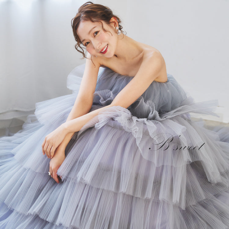 【kd134yi】ボリュームチュールティアードスカートカラードレス 2カラー