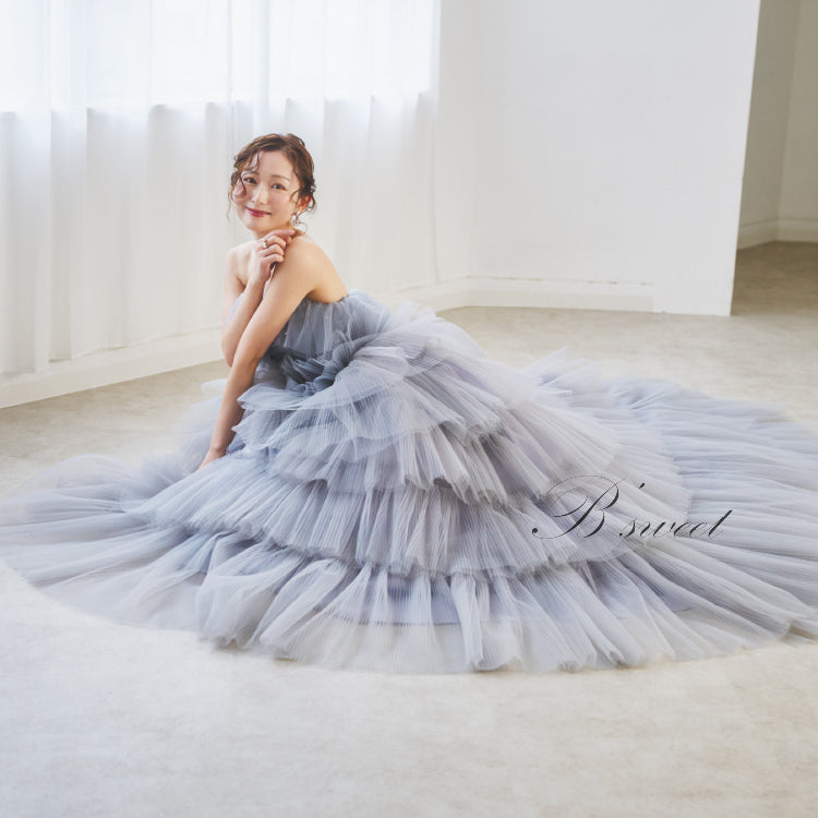 【kd134yi】ボリュームチュールティアードスカートカラードレス 2カラー