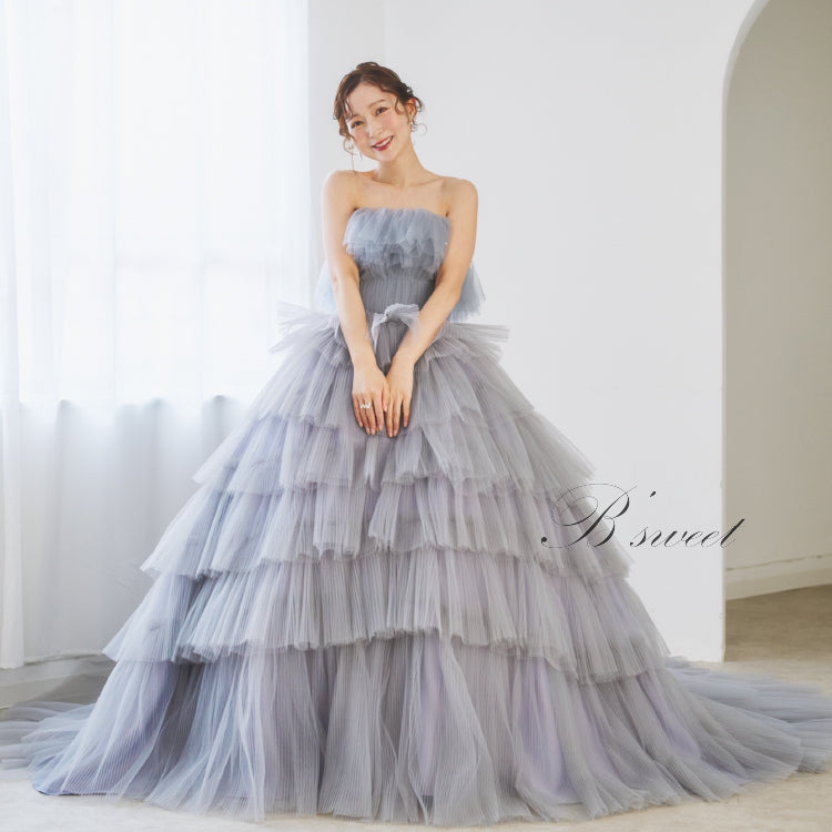 【kd134yi】ボリュームチュールティアードスカートカラードレス 2カラー