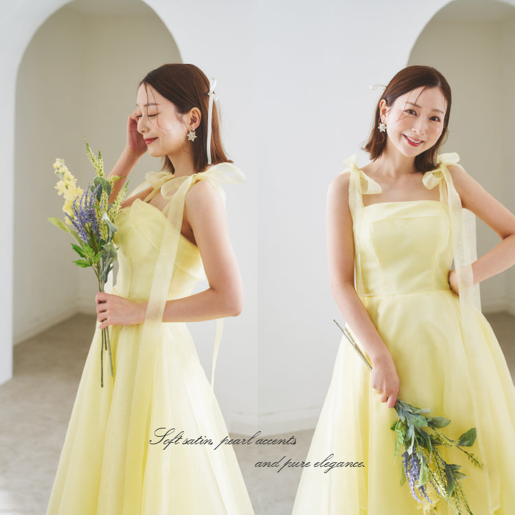 【kd135su】肩リボンイエローカラードレス