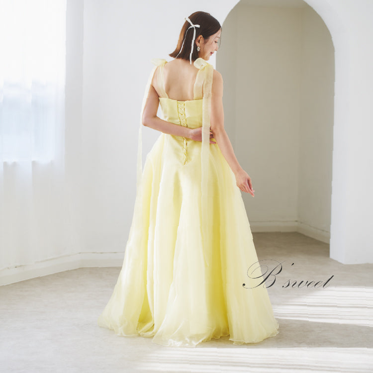 【kd135su】肩リボンイエローカラードレス