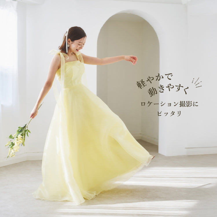 【kd135su】肩リボンイエローカラードレス