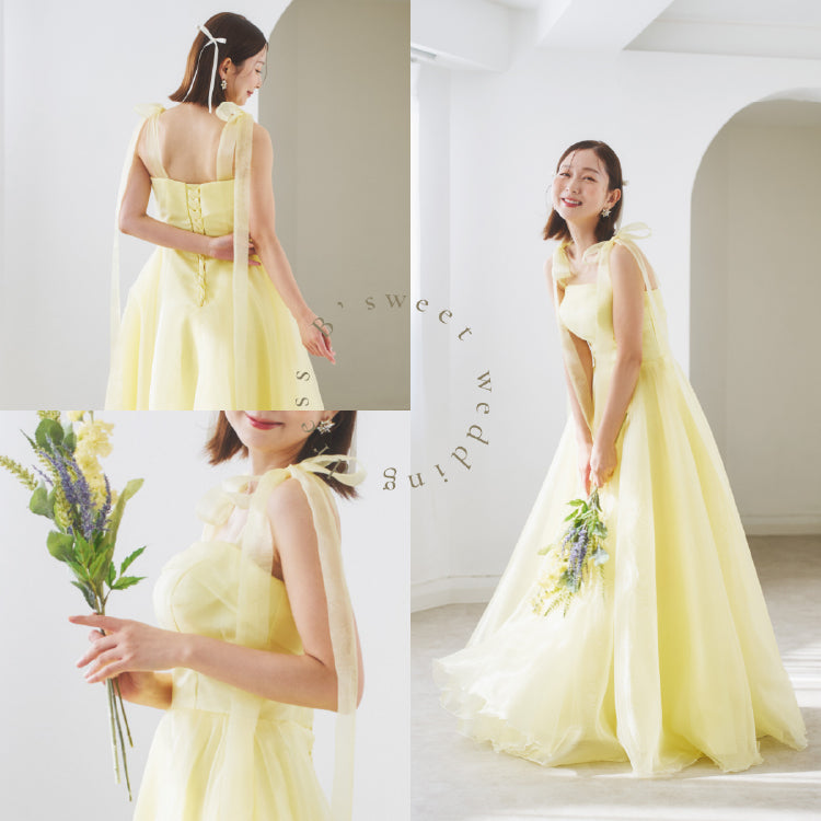 【kd135su】肩リボンイエローカラードレス