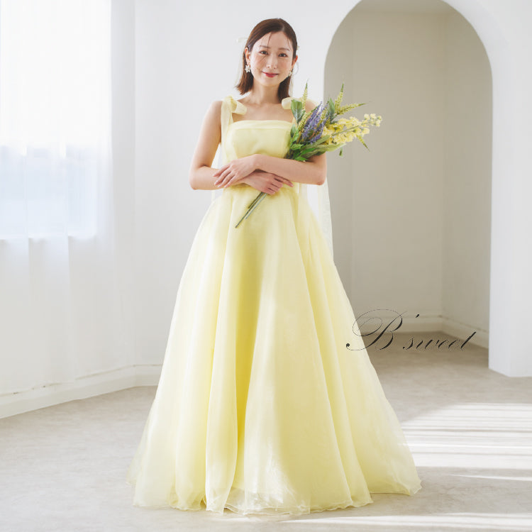 【kd135su】肩リボンイエローカラードレス