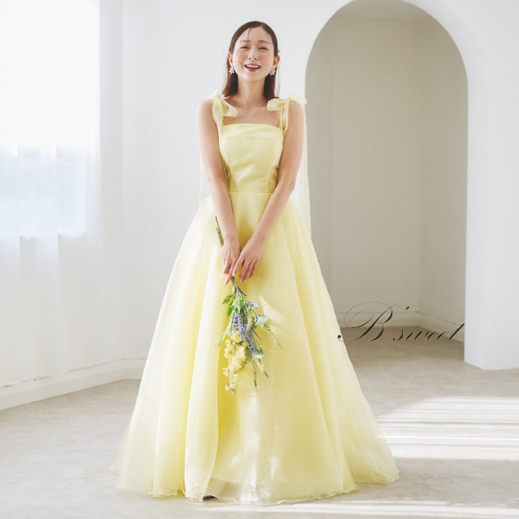 【kd135su】肩リボンイエローカラードレス