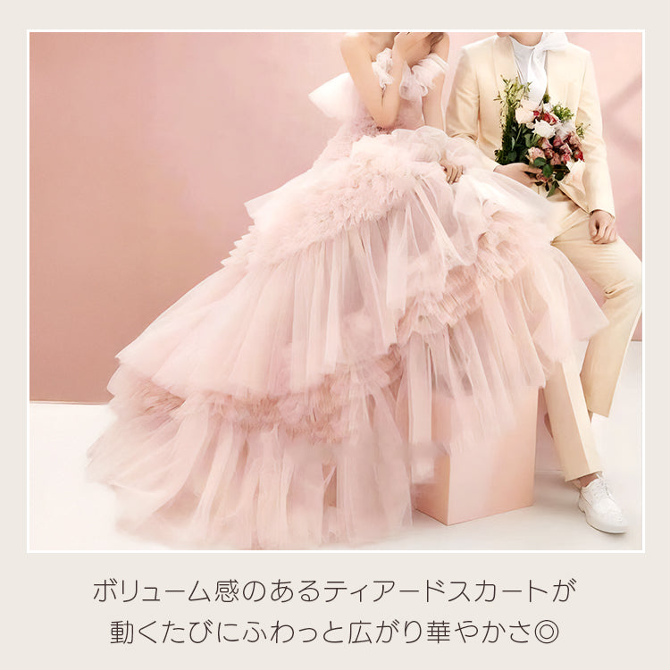 【kd141yi】ボリュームチュールティアードカラードレス プリンセスライン