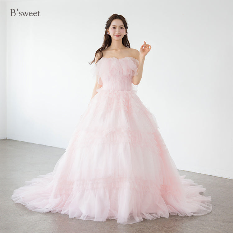 【kd141yi】ボリュームチュールティアードカラードレス プリンセスライン