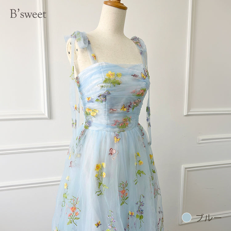 【kd143jx】花柄チュールキャミソールカラードレス Aライン