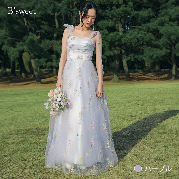 【kd143jx】花柄チュールキャミソールカラードレス Aライン