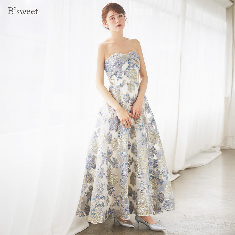 【kd144yn】2wayスリーブ花柄カラードレス Aライン
