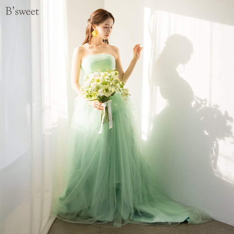 【kd147yi】チュールデザイングリーンドレス プリンセスライン