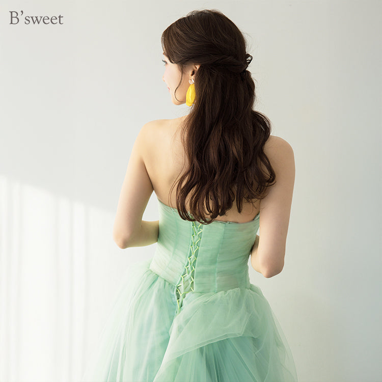 【kd147yi】チュールデザイングリーンドレス プリンセスライン