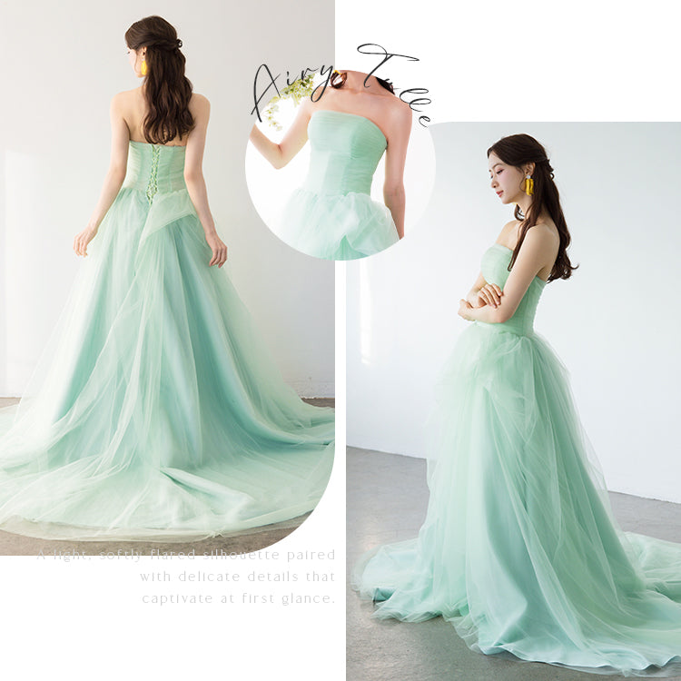 【kd147yi】チュールデザイングリーンドレス プリンセスライン