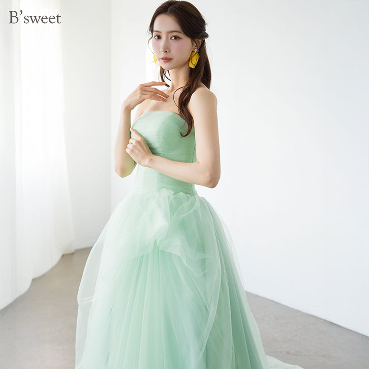 【kd147yi】チュールデザイングリーンドレス プリンセスライン