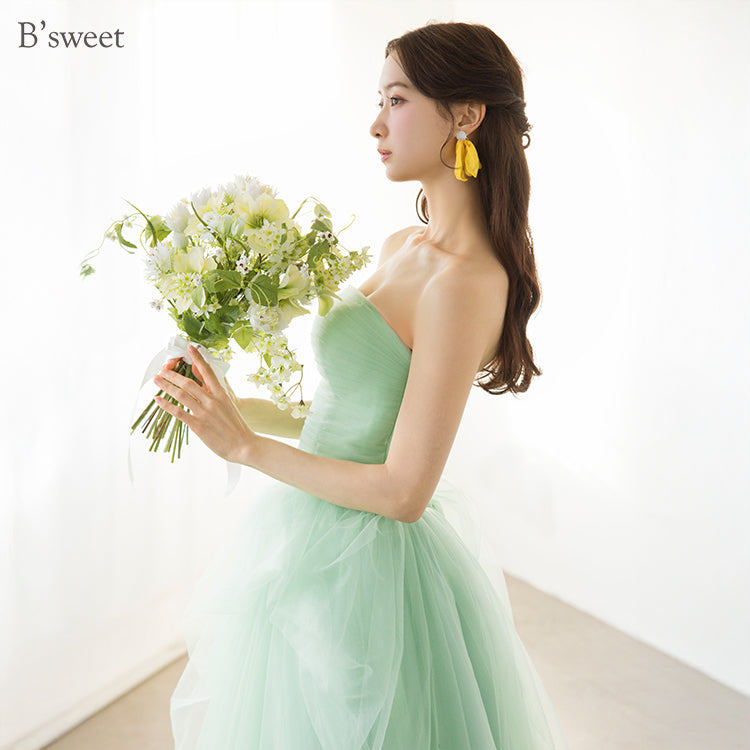 【kd147yi】チュールデザイングリーンドレス プリンセスライン