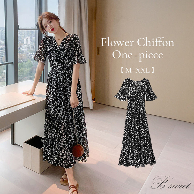 フラワーシフォンワンピース花柄ワンピース