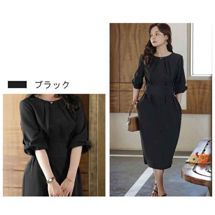 【pd20vn】スリーブリボンタイトワンピース