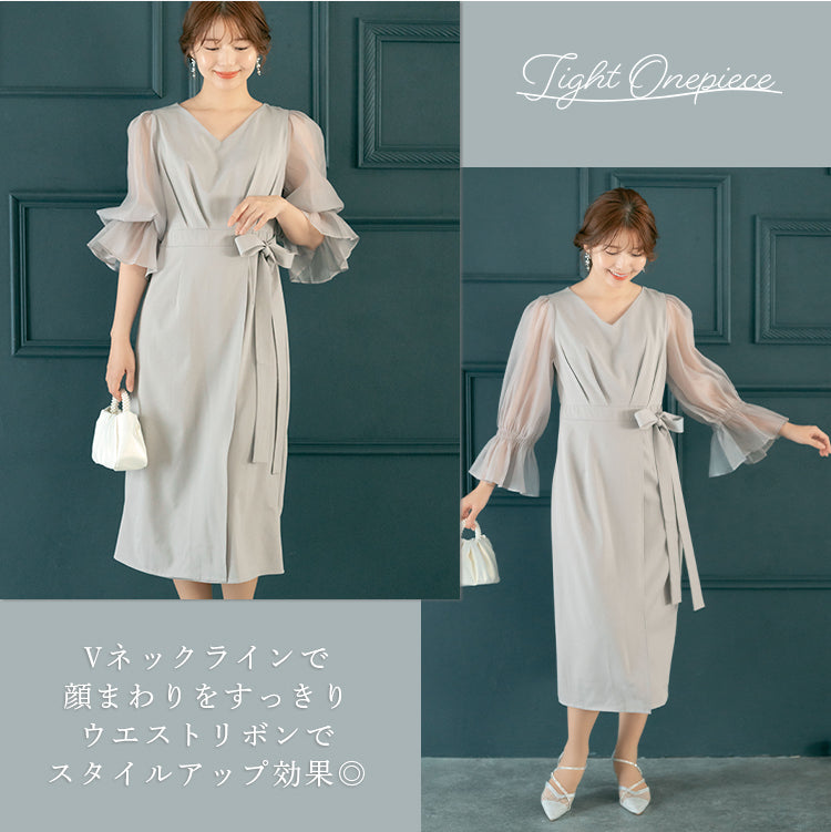 【pd38cy】キャンディースリーブウエストリボンワンピースドレス