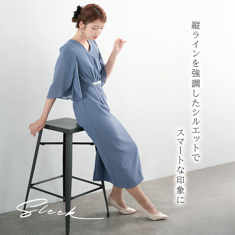 【pd45cy】ウエストビーズデザインタイトワンピースドレス